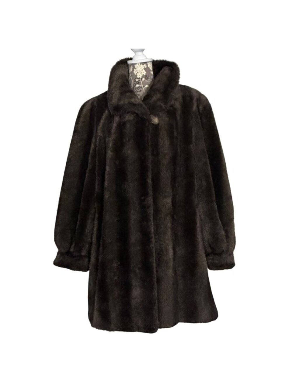 Vintage Blair Womens Faux Fur Mid-Length Mod Coat Dark Brown XLG